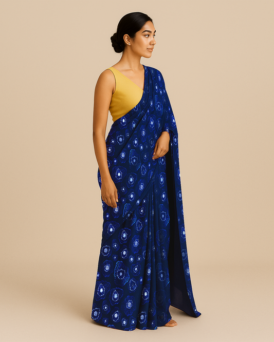 Chamak Dhamak – Berry Blue Crepe Saree